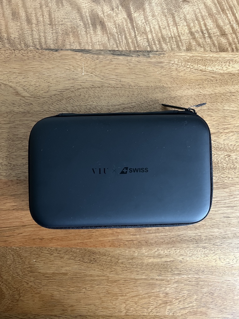 Swiss Business Class Amenity Kit Senses Edition — pouch and contents laid out
